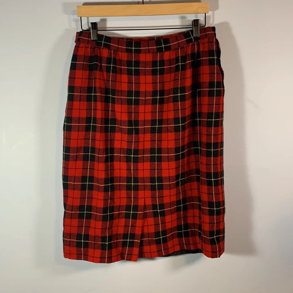 Pendleton size 16 p wool red black yellow scotch plaid tartan midi skirt vintage - Picture 2 of 10